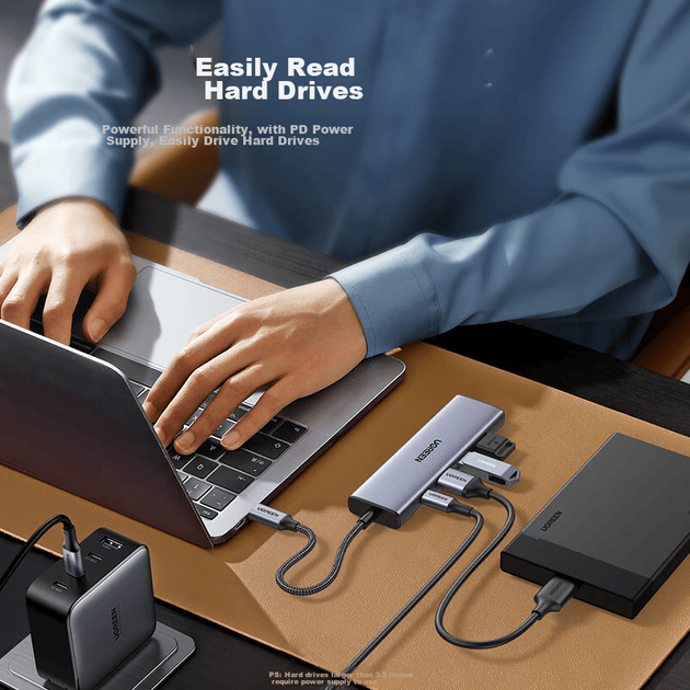 Розширювальна док-станція UGREEN Type-C для HDMI-хаба USB-хаб 3.0 Thunderbolt C порт-адаптер, 1,5-метровий подовжувач для зарядки, сумісний з комп'ютерами Apple, конвертер для настільних комп'ютерів - зображення 6