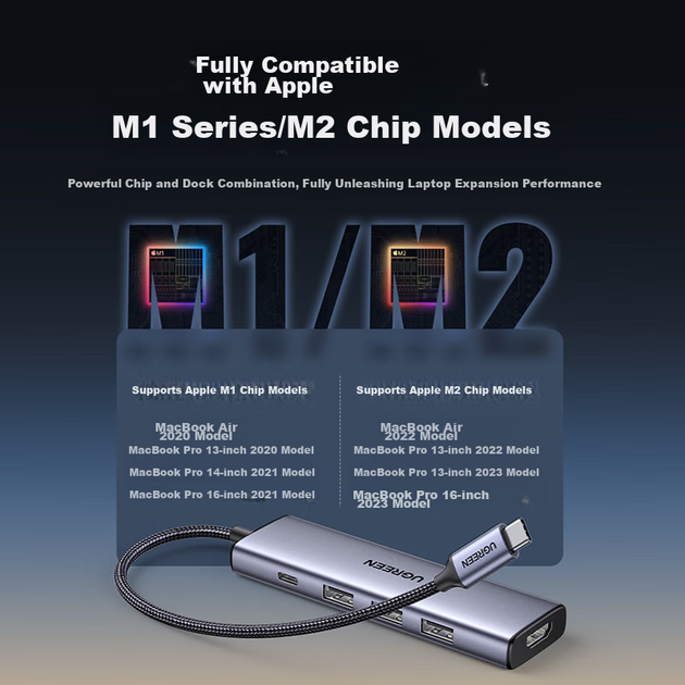 Розширювальна док-станція UGREEN Type-C для HDMI-хаба USB-хаб 3.0 Thunderbolt C порт-адаптер, 1,5-метровий подовжувач для зарядки, сумісний з комп'ютерами Apple, конвертер для настільних комп'ютерів - зображення 10