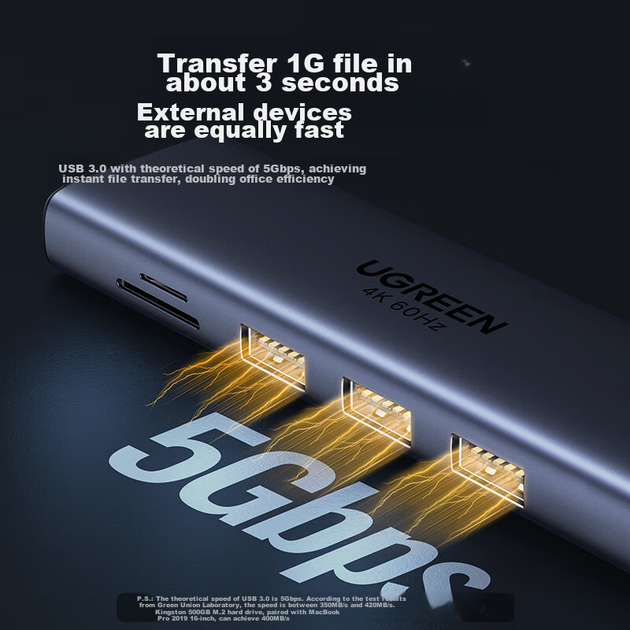 Док-станція розширення UGREEN Type-C, концентратор USB-C на HDMI Thunderbolt 4, дзеркальне відображення екрана 60 Гц, адаптер мережевого кабелю, зчитувач карт пам'яті, універсальний для Apple MacBook Air/Huawei Lenovo - изображение 7