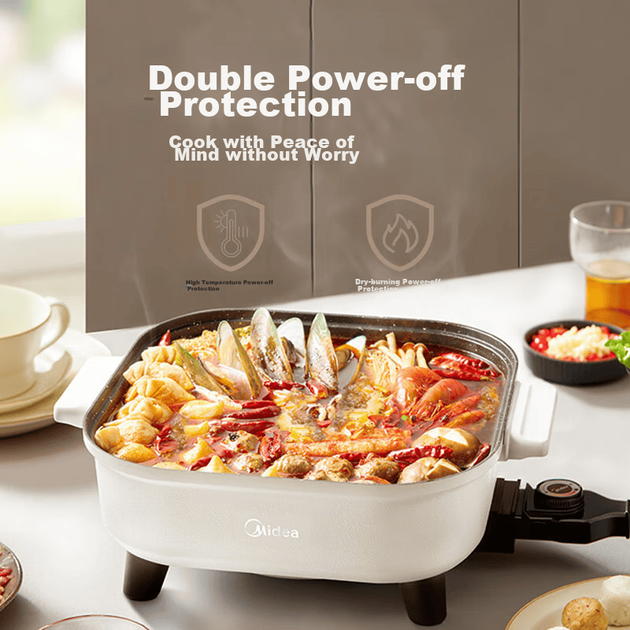 Электрическая кастрюля Midea, кастрюля для приготовления пищи, специальная кастрюля для приготовления горячего блюда, многофункциональная домашняя плита, электрическая плита для барбекю, многоцелевая кастрюля объемом 6,5 л HGE3030J04 - изображение 9