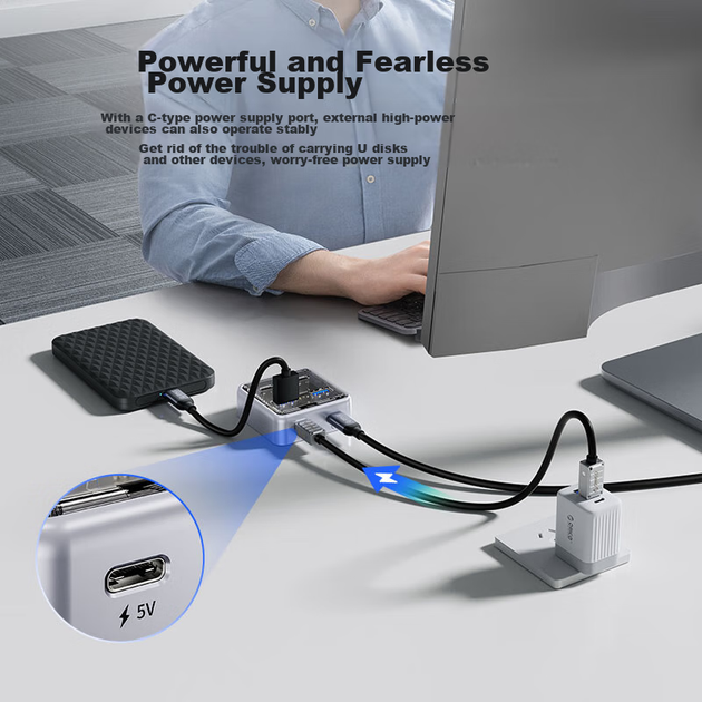 Док-станция ORICO Expansion Dock, концентратор Type-C, высокоскоростной разветвитель USB 3.2 10 Гбит/с, преобразователь One-To для ноутбука, длина кабеля 0,5 метра. - изображение 6