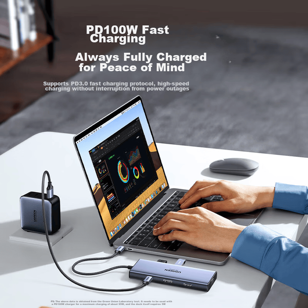 Док-станция UGREEN Type-C для четырех экранов с портами DP/HDMI/VGA и Thunderbolt 4, адаптер расширения для нескольких экранов 4K 60 Гц для торговли акциями, совместима с ноутбуками Huawei, Honor, Lenovo. - изображение 10
