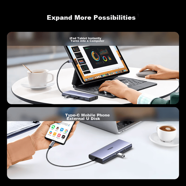Док-станция UGREEN Type-C для четырех экранов с портами DP/HDMI/VGA и Thunderbolt 4, адаптер расширения для нескольких экранов 4K 60 Гц для торговли акциями, совместима с ноутбуками Huawei, Honor, Lenovo. - изображение 11