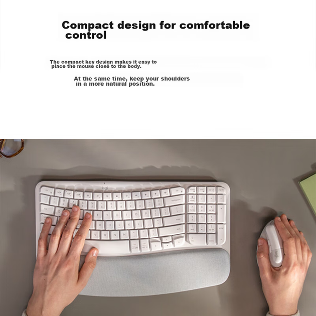 Клавіатура Logitech Wave, ергономічна клавіатура, офісна клавіатура, бездротова синя клавіатура з м'якою підставкою для рук, підключається до 3 пристроїв, графітово-чорна, 99 клавіш - зображення 7