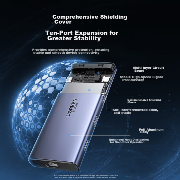 Док-станція UGREEN Type-C Dual HDMI з трьома екранами, розширювальна док-станція USB-C Thunderbolt 4/5, багатоекранне розширення 8K HD для торгівлі акціями, сумісна з ноутбуками Huawei та Lenovo, підтримує MST - Фото 9 Док-станція UGREEN Type-C Dual HDMI з трьома екранами, розширювальна док-станція USB-C Thunderbolt 4/5, багатоекранне розширення 8K HD для торгівлі акціями, сумісна з ноутбуками Huawei та Lenovo, підтримує MST - изображение 9