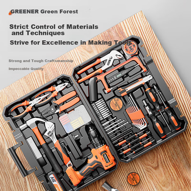 Многофункциональный набор инструментов для ремонта дрели GREENER с бесщеточным двигателем, 21 В, двухскоростной, 112 предметов. - Фото 6 Многофункциональный набор инструментов для ремонта дрели GREENER с бесщеточным двигателем, 21 В, двухскоростной, 112 предметов. - зображення 6