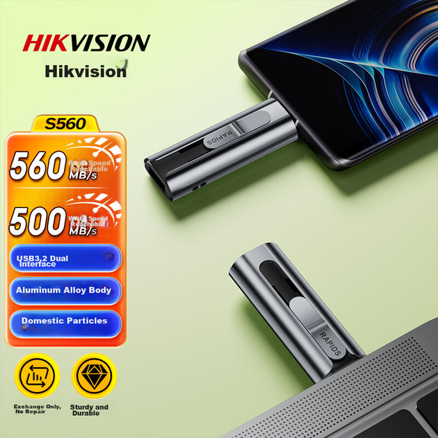 HIKVISION 512GB USB3.2/Type-C твердотельный накопитель с двойным интерфейсом, USB-накопитель для телефона S560, скорость чтения 560 МБ/с, совместим с Apple iPhone и компьютером, флешка большой емкости двойного назначения. - изображение 11