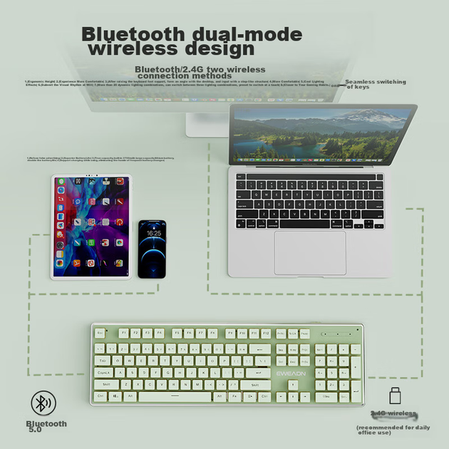Беспроводная клавиатура и мышь EWEADN V3104, Bluetooth, двухрежимная, бесшумная, с механическим управлением, привлекательный внешний вид, тонкая, универсальная, для офиса, компьютера, ноутбука, iPad, цвет: молочно-белый - изображение 5