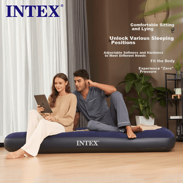 Автоматический надувной матрас INTEX, домашний надувной матрас, двуспальная складная кровать для сна, влагостойкий коврик для улицы, кемпинговый коврик, напольный спальный коврик. - изображение 4