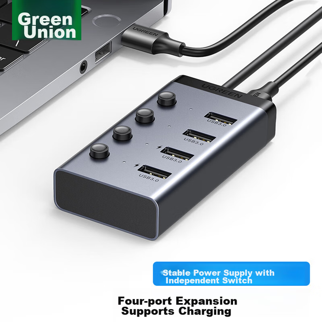 USB-концентратор UGREEN 3.0, док-станция для расширения высокоскоростного соединения, удлинительный кабель для ноутбуков и настольных компьютеров, жестких дисков, клавиатуры и мыши. - изображение 3