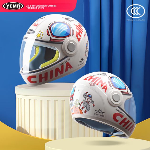 Детский шлем YEMA 3C Certified 236S для девочек и мальчиков, защитный шлем для электросамоката, зимний теплый всесезонный мотоциклетный шлем-полулицо, белый с прозрачным визором. - изображение 4