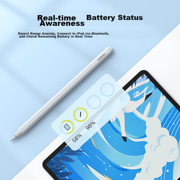 Емкостной стилус UGREEN для сенсорных экранов iPad [премиум-класса, магнитная зарядка], совместим с планшетами iPad Pro/Air/Mini, перо для рисования Apple Pencil. - изображение 6