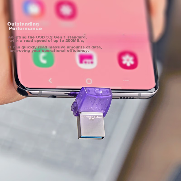 Флеш-накопитель Kingston 256 ГБ Type-C USB3.2 Gen1 большой емкости для телефонов и компьютеров, модель DTDUO3CG3, двойной интерфейс, скорость чтения 200 МБ/с, совместим с флеш-накопителями Android и Apple. - изображение 4