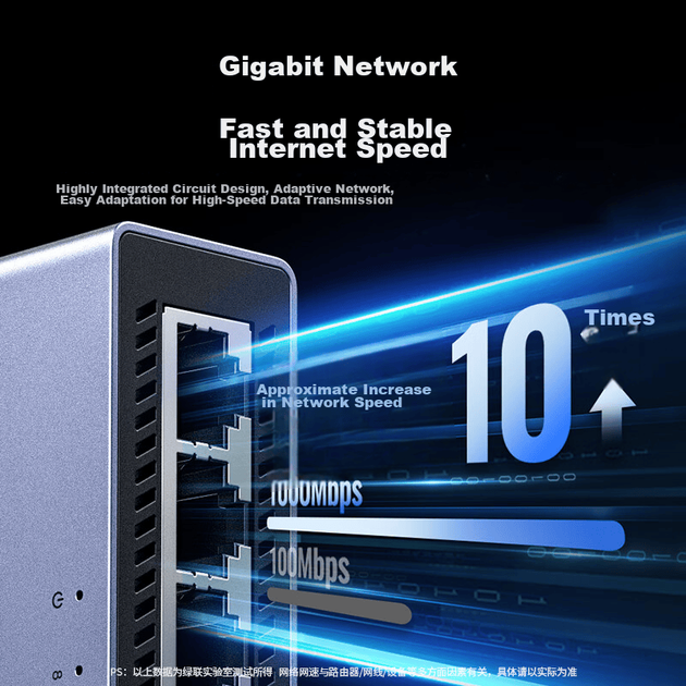 8-портовий гігабітний комутатор UGREEN, мережевий комутатор корпоративного класу [алюмінієвий корпус для охолодження], розгалужувач мережі відеоспостереження, розгалужувач Ethernet на один/два/чотири/вісім портів HUB15642 - зображення 6