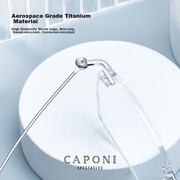 Очки CAPONI из чистого титана, японские, с фотохромными линзами, защитой от синего света, для мужчин, безрамочные, с плоскими линзами, сверхлегкие, с защитой от излучения, подходят для мобильных телефонов и компьютеров. - изображение 8