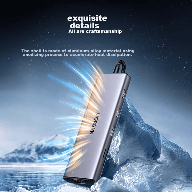 Док-станція розширення UGREEN Type-C, концентратор USB-C на HDMI Thunderbolt 4, мережевий кабель-адаптер, кабель 1,5 м, сумісний з кард-рідером, підходить для ноутбуків Apple 16/17 Huawei та iPad - зображення 10