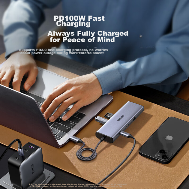 Док-станція розширення UGREEN Type-C, концентратор USB-C на HDMI Thunderbolt 4, мережевий кабель-адаптер, кабель 1,5 м, сумісний з кард-рідером, підходить для ноутбуків Apple 16/17 Huawei та iPad - зображення 11