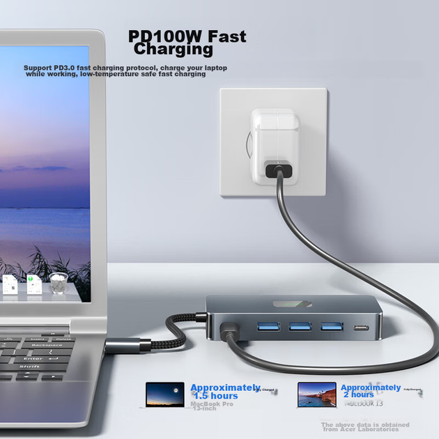 Док-станция расширения Acer Type-C с двумя портами HDMI и конвертером для зеркального отображения трех экранов HUB3.0 Hub PD100W, совместимая с ноутбуками Huawei на Android и другими устройствами расширения. - изображение 8