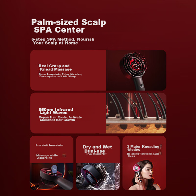 Умная массажная расческа для кожи головы Breo Scalp3 с красной подсветкой для ухода за волосами и их стимуляции роста, электрический прибор для массажа кожи головы и головы, подарок на день рождения для мамы, жены, парня или девушки. - изображение 6