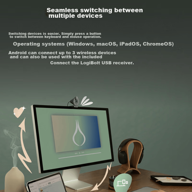 Комплект беспроводной Logitech Pebble 2 Combo Wireless/Bluetooth Off-white - изображение 5