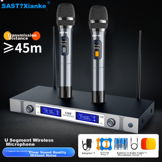 Система микрофонная беспроводная SAST двухканальная UHF для обучения выступлений караоке - изображение 4