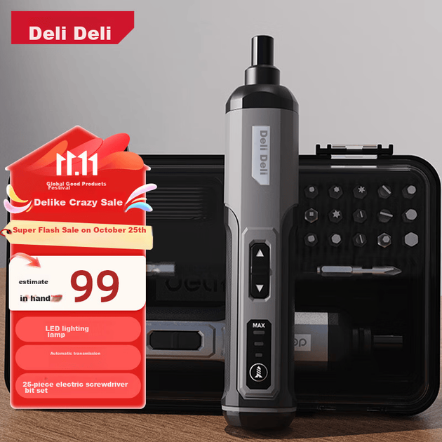 Электрическая отвертка Deli, перезаряжаемая бытовая мини-ручная дрель, компактная электрическая отвертка, набор из 25 бит. - изображение 4
