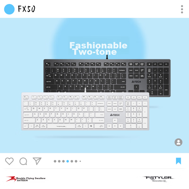 A4TECH FX50, 109-клавішна дротова клавіатура, тонкоплівкова тиха клавіатура, комп'ютерна клавіатура, клавіатура для Mac, офісний друк, гарне відчуття в руці, Fei Shidai, клавіатура з ножицеподібною ніжкою, залізно-сірий колір, дротова - зображення 8