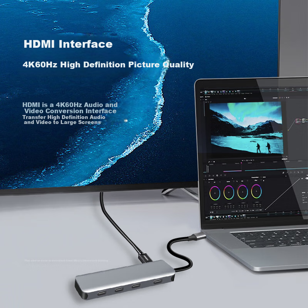 Док-станция расширения Isky Type-C 3.2, высокоскоростная док-станция Gen2 10 Гбит/с для подключения HDMI 4K HD, совместима с телефонами, ноутбуками и планшетами Apple, Microsoft и Huawei. - изображение 8