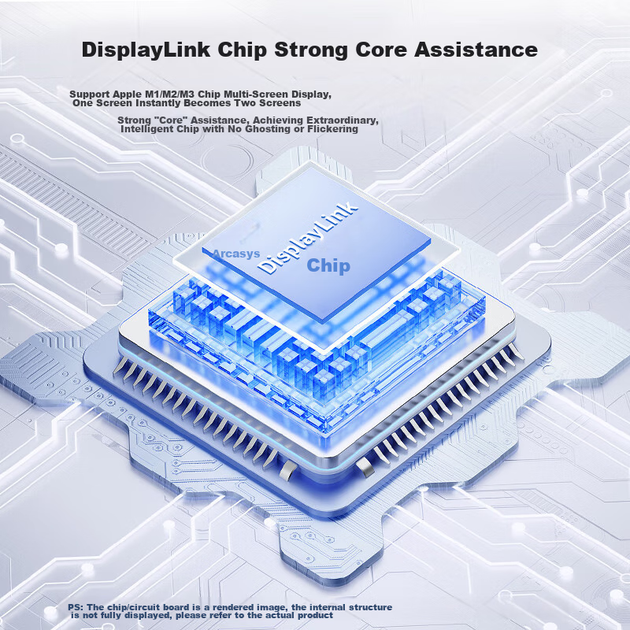 Док-станция Acasis DisplayLink Expansion Dock, расширение для трех экранов для Apple M345 Pro, расширение для нескольких экранов, USB-HDMI конвертер, двухконтактная конструкция Type-C/USB, DS0602 - изображение 5