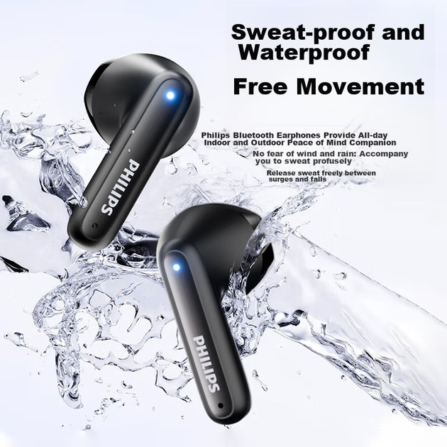 Bluetooth-навушники PHILIPS, справжні бездротові напів-вхідні спортивні бігові міні-музичні шумозаглушення ігрові низька затримка тривалий час роботи від акумулятора універсальні для Huawei Apple TAT1199 - брудно-білі - зображення 8