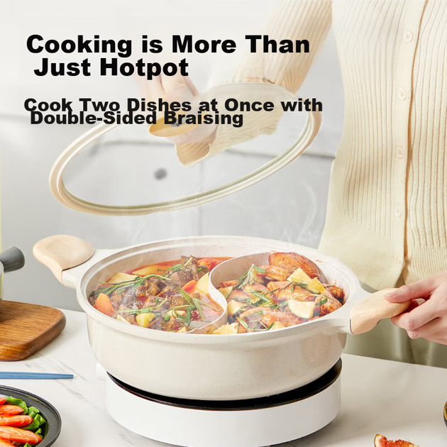 Гаряча каструля COOKER KING, антипригарна сковорода 30 см, легко миється чаша для гарячої каструлі, каструля для супу, потовщений посуд, сумісний з індукційними плитами, підходить для 4-6 осіб - изображение 10