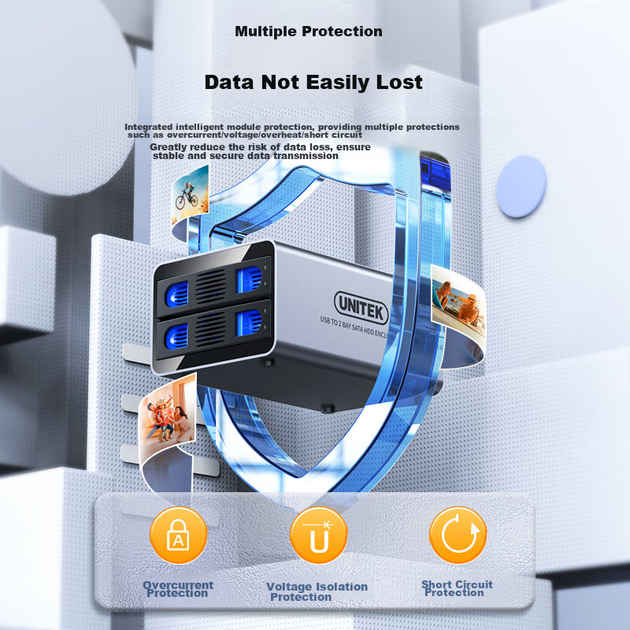 Корпус для жорсткого диска UNITEK Dual-Bay RAID, сумісний з 2,5/3,5-дюймовими накопичувачами, кабель USB 3.0 - SATA, зовнішня стійка для механічних жорстких дисків та SSD - зображення 6