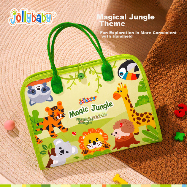 Тканинна книжка Jollybaby на липучці, що відривається, іграшка для прорізування зубів у дитини, міцна, стійка до розривів іграшка, дитячий подарунок, книжка-відрив - у стилі джунглів - зображення 3