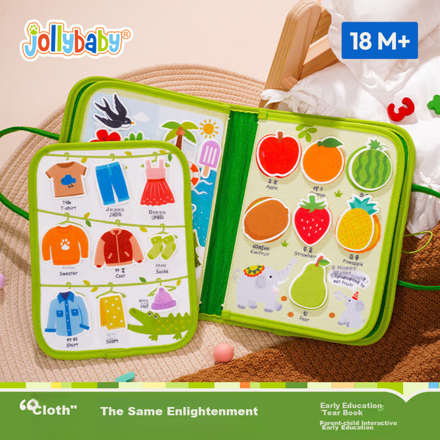 Тканинна книжка Jollybaby на липучці, що відривається, іграшка для прорізування зубів у дитини, міцна, стійка до розривів іграшка, дитячий подарунок, книжка-відрив - у стилі джунглів - зображення 4