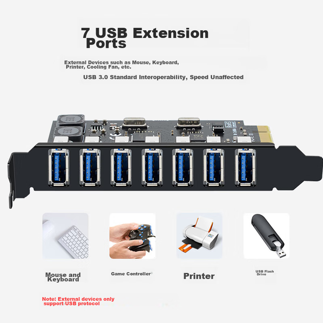 Плата розширення EB-LINK PCI-E на 7 портів USB 3.0, внутрішня семипортова USB-адаптерна плата для настільного комп'ютера, плата концентратора HUB, блок живлення не потрібен - изображение 5