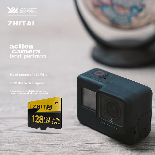Карта памяти ZhiTai Yangtze Memory PRO Professional microSDXC 128GB UHS-I U3 V30 A2 + SD-адаптер - изображение 8