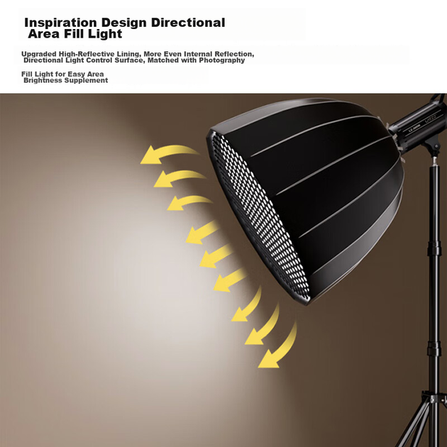 LATZZ Deep Throw Softbox, портативный профессиональный аксессуар для фотостудийного освещения, параболический софтбокс, 90 см (с сеткой) - изображение 5