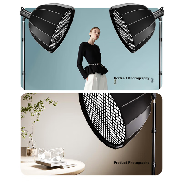 LATZZ Deep Throw Softbox, портативный профессиональный аксессуар для фотостудийного освещения, параболический софтбокс глубокой формы 90 см (с сеткой) - изображение 7