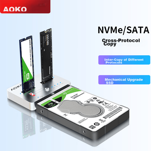 Пристрій для клонування NVMe-дисків у SATA SSD від AOKO, база для крос-протокольного клонування M.2, копіювальний апарат, пристрій для клонування механічних жорстких дисків 2,5/3,5 дюйма, пристрій клонування NVMe, MM28SL. - зображення 4