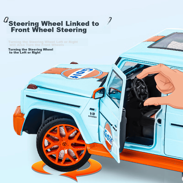 Модель автомобиля Heimanba Mercedes-Benz G63 Gulf Edition в масштабе 1:18, литая под давлением, реалистичная коллекционная оригинальная заводская игрушка для детей. - изображение 7