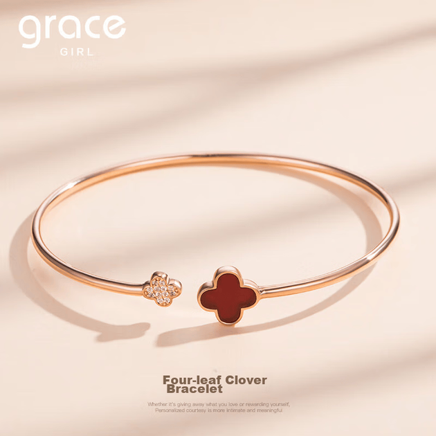 Браслет Grace Girl с четырехлистным клевером для женщин, розовое золото, оригинальный дизайн, модное украшение, подарок на годовщину или день рождения для девушки. - изображение 4