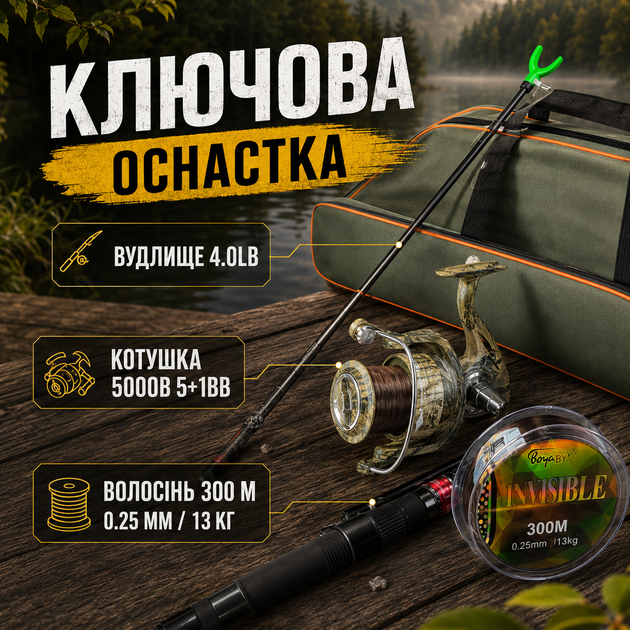 Набор для рыбалки Karp Hercules 16в1 №7 карповый с удилищем boyaBY Hercules 3.9 м катушкой MIFINE 5000B леской 300 м чехлом и снастями - изображение 2