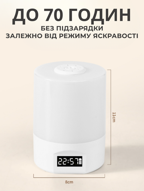 Сенсорный ночник с часами на аккумуляторе Портативный беспроводной светильник Светодиодная настольная лампа для сна - изображение 2