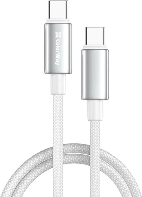 Кабель Type-C-Type-C 2м Colorway zinc alloy braided) (PD Fast Charging 100W) 5А, білий (CW-CBPDCC099-WT) - Фото 1 Кабель Type-C-Type-C 2м Colorway zinc alloy braided) (PD Fast Charging 100W) 5А, білий (CW-CBPDCC099-WT) - зображення 1