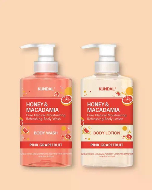 Набор для тела KUNDAL Pink Grapefruit Edition Honey & Macadamia гель 500 мл + лосьон 500 мл - Фото 2 Набор для тела KUNDAL Pink Grapefruit Edition Honey & Macadamia гель 500 мл + лосьон 500 мл - изображение 2