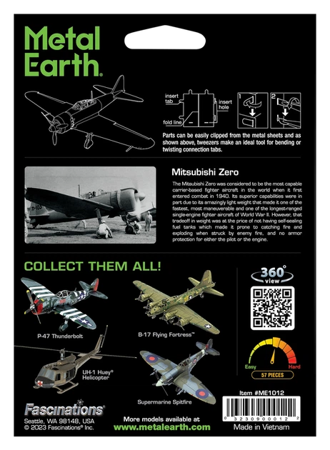 Металевий 3D конструктор "Японський винищувач Mitsubishi Zero", Metal Earth, ME1012 - зображення 8