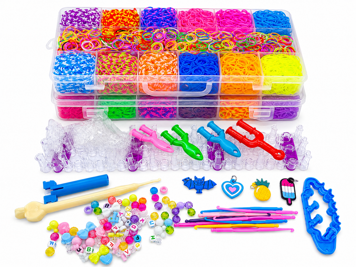 Набір для плетіння браслетів Fashion Loom Bands 12000 гумок - 2-ярусний кейс 25 комірок з аксесуарами - Фото 1 Набір для плетіння браслетів Fashion Loom Bands 12000 гумок - 2-ярусний кейс 25 комірок з аксесуарами - зображення 1