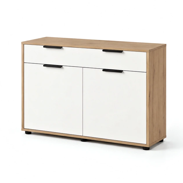 Стильний комод Nola 1200х450х750 з шухлядами та полицями Білий/Дуб Артізан - зображення 7