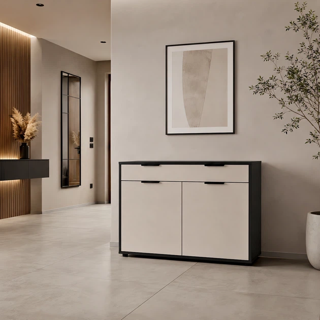 Стильний комод Nola 1200х450х750 з шухлядами та полицями Кашемір/Антрацит - зображення 4