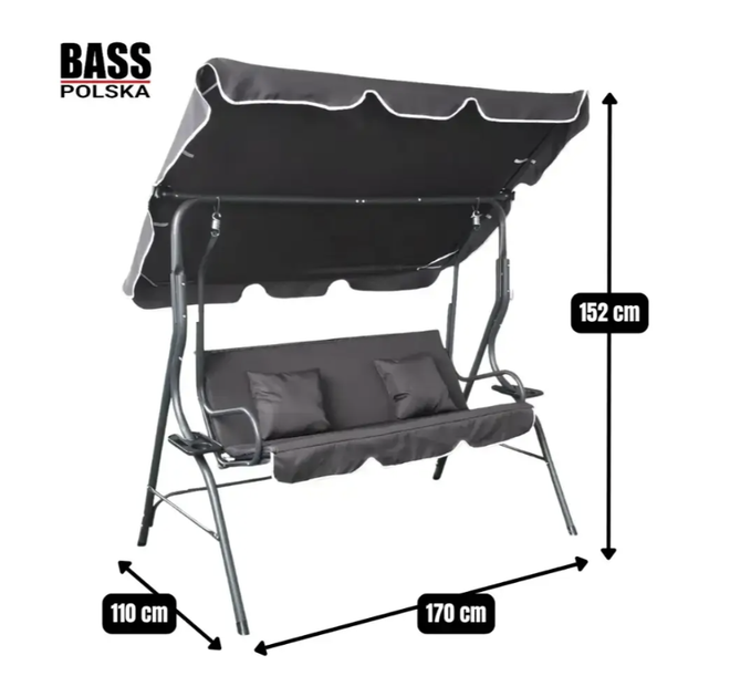 Садова гойдалка тримісна Bass Polska BH 10030 - Фото 9 Садова гойдалка тримісна Bass Polska BH 10030 - зображення 9